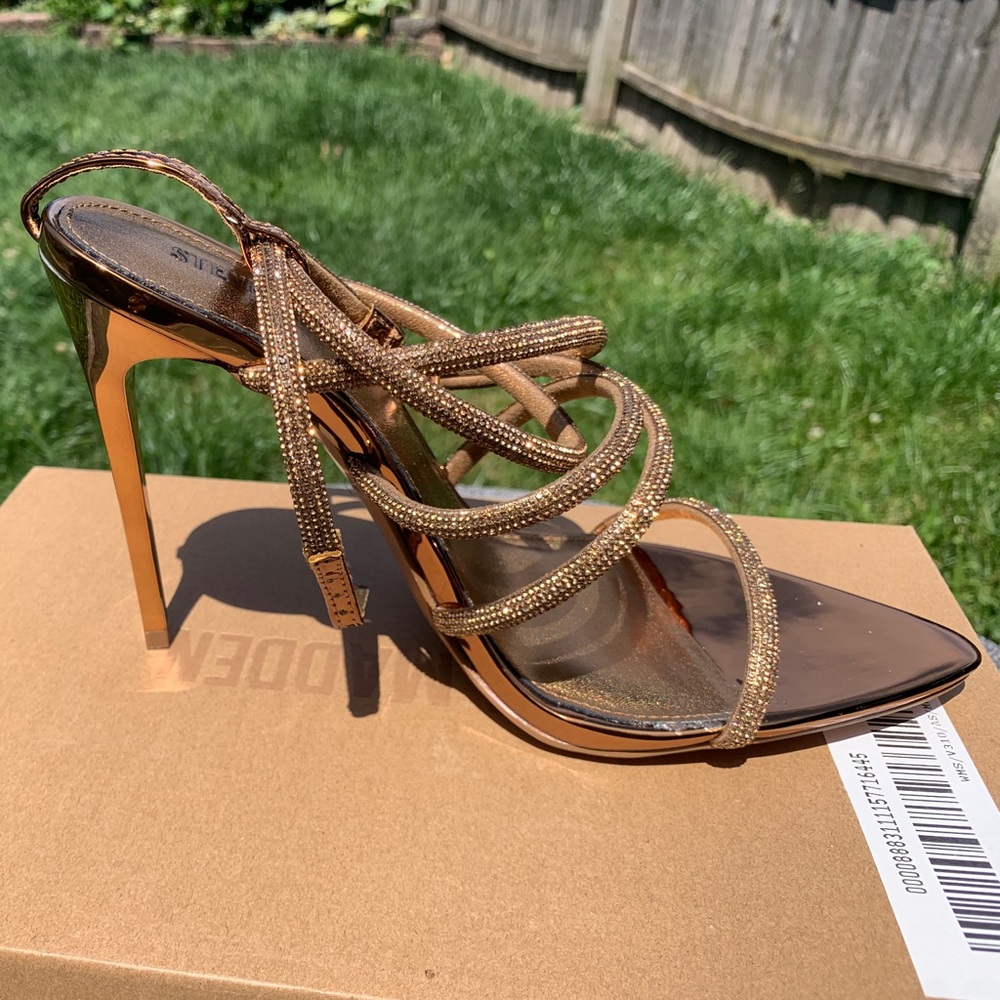 Steve Madden Metallic Bronze Strappy Stiletto Sandal